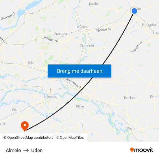 Almelo to Uden map