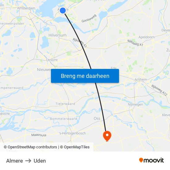 Almere to Uden map