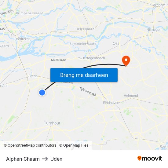 Alphen-Chaam to Uden map