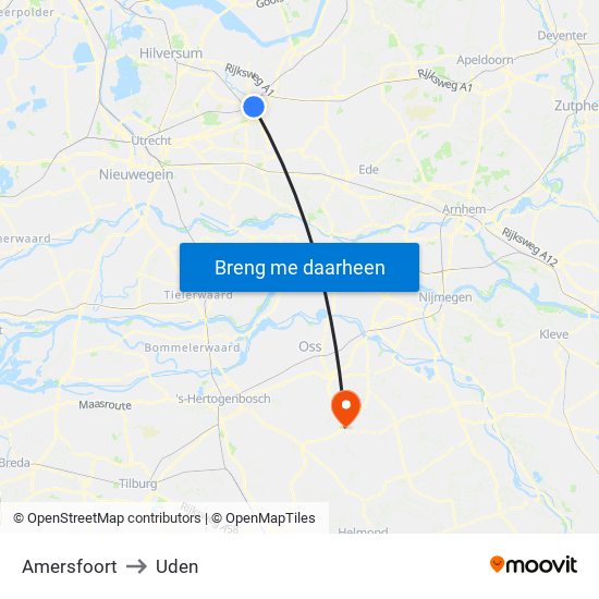 Amersfoort to Uden map