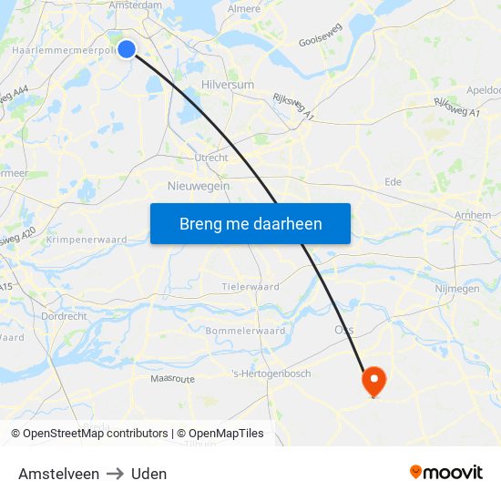 Amstelveen to Uden map