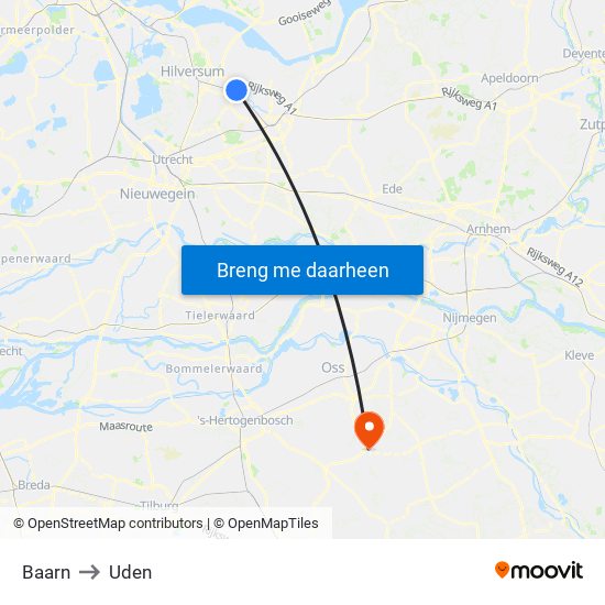 Baarn to Uden map