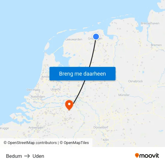 Bedum to Uden map