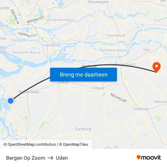 Bergen Op Zoom to Uden map