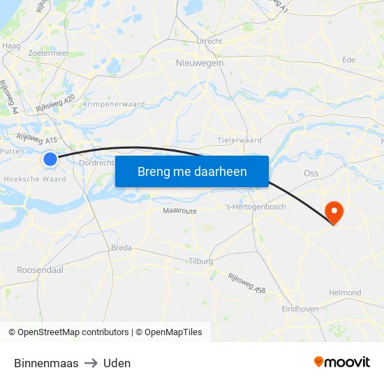 Binnenmaas to Uden map