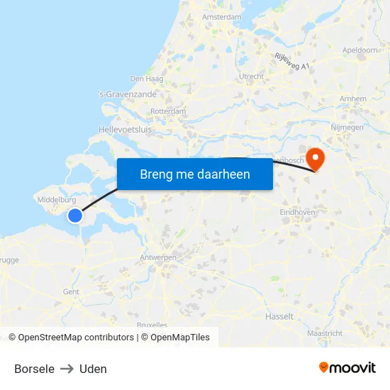 Borsele to Uden map