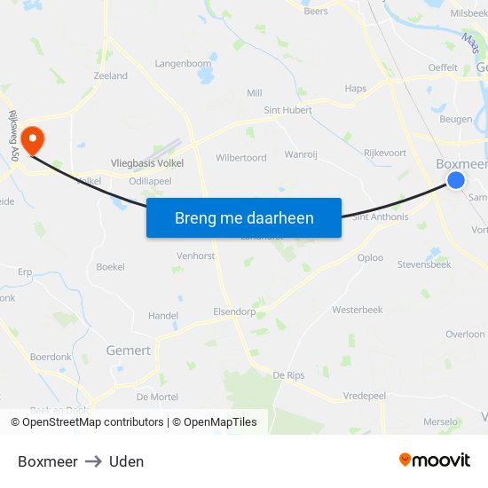 Boxmeer to Uden map