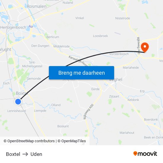 Boxtel to Uden map