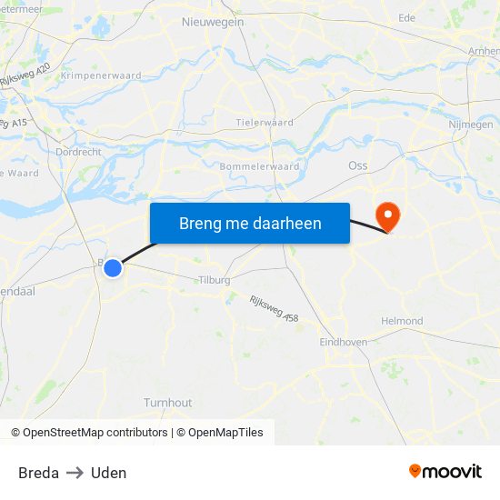 Breda to Uden map