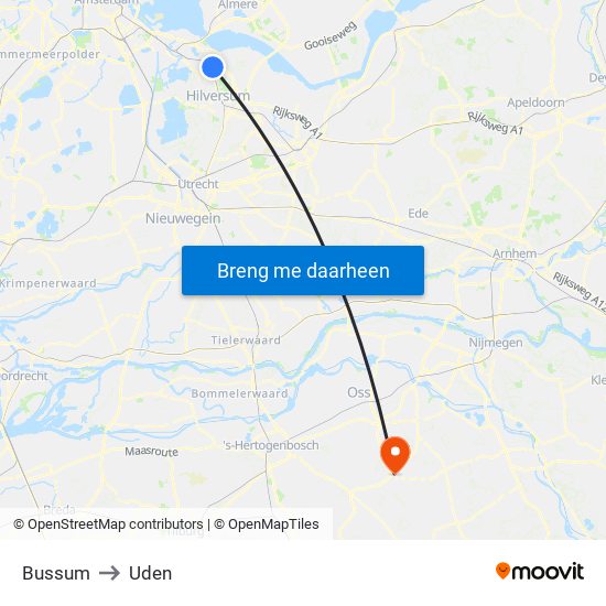 Bussum to Uden map