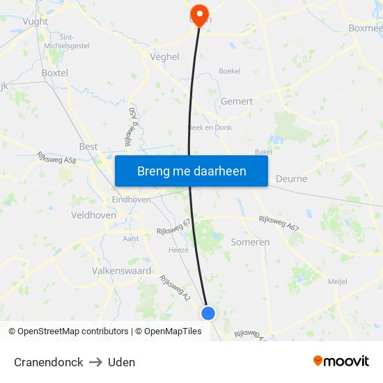 Cranendonck to Uden map