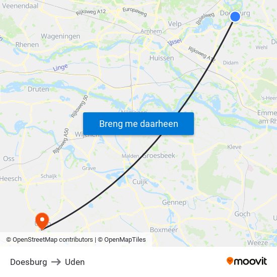 Doesburg to Uden map