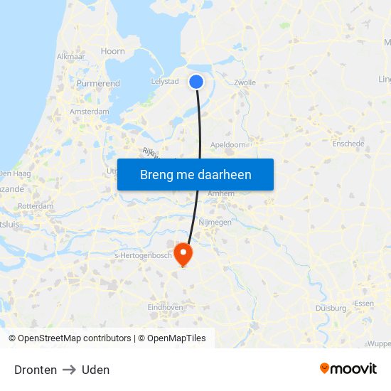 Dronten to Uden map