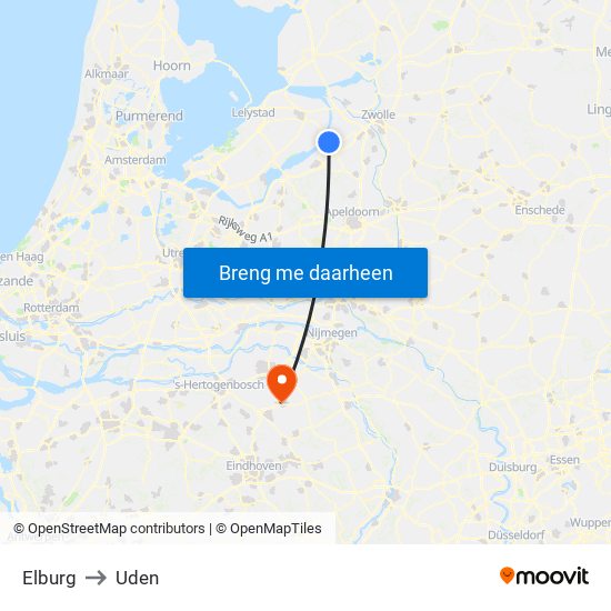 Elburg to Uden map