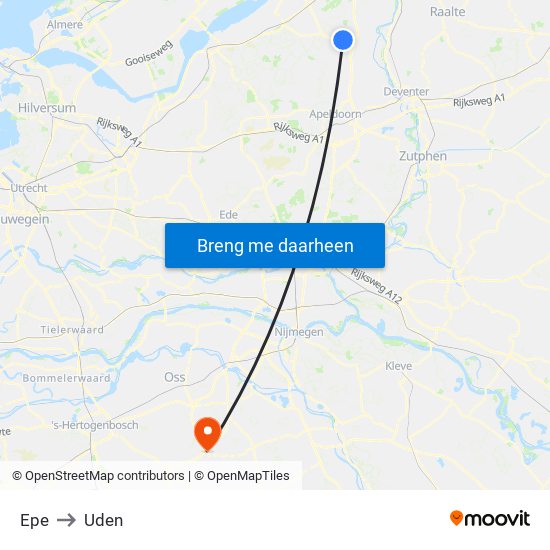 Epe to Uden map