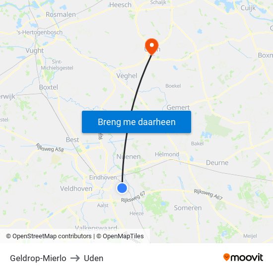Geldrop-Mierlo to Uden map