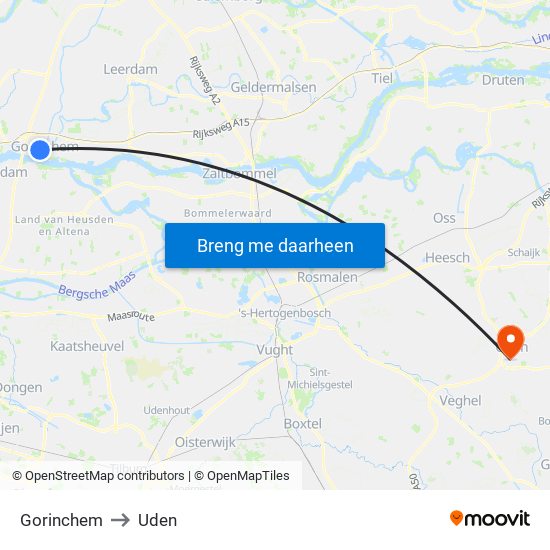 Gorinchem to Uden map
