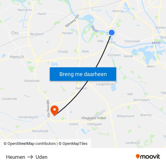 Heumen to Uden map