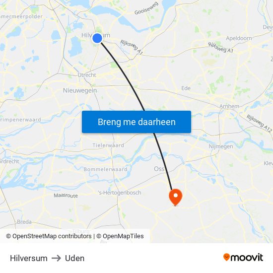 Hilversum to Uden map