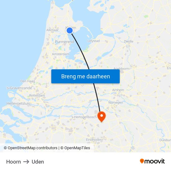 Hoorn to Uden map