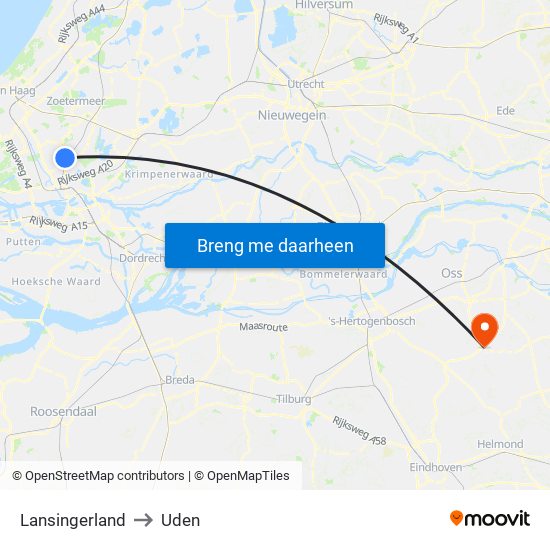 Lansingerland to Uden map