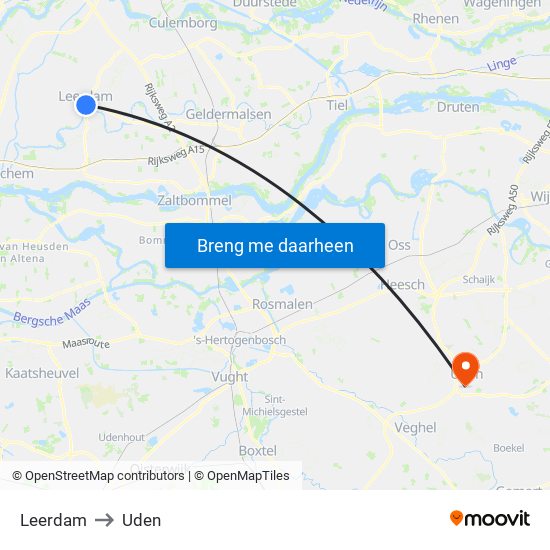 Leerdam to Uden map