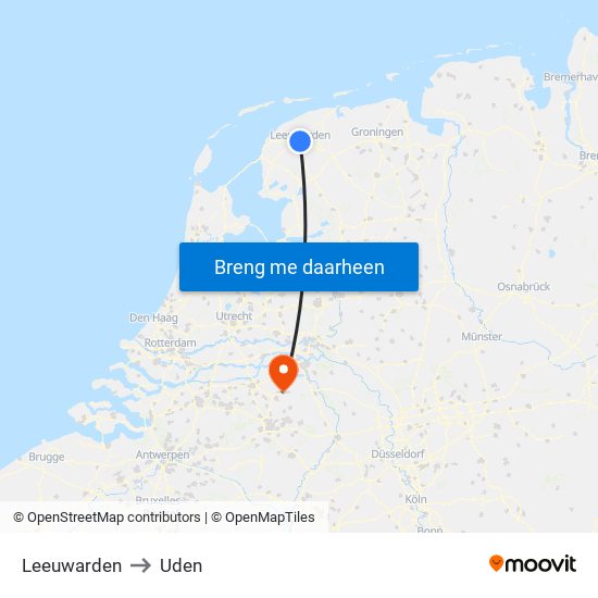 Leeuwarden to Uden map