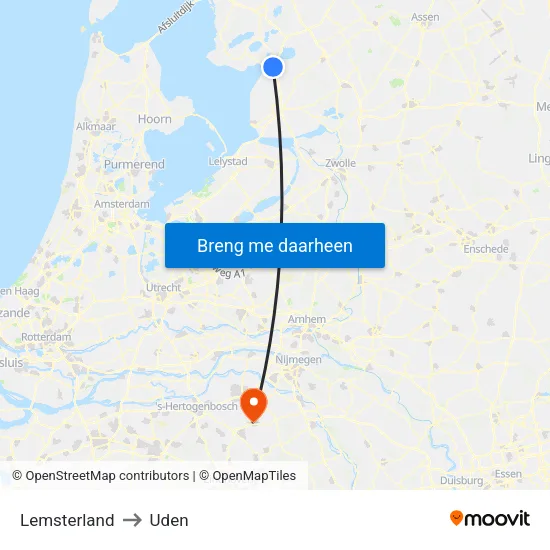 Lemsterland to Uden map