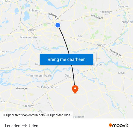 Leusden to Uden map