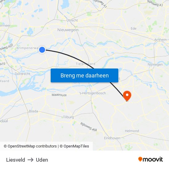 Liesveld to Uden map