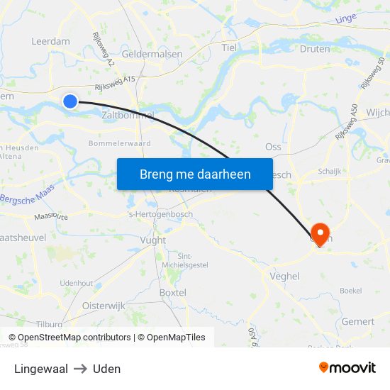 Lingewaal to Uden map