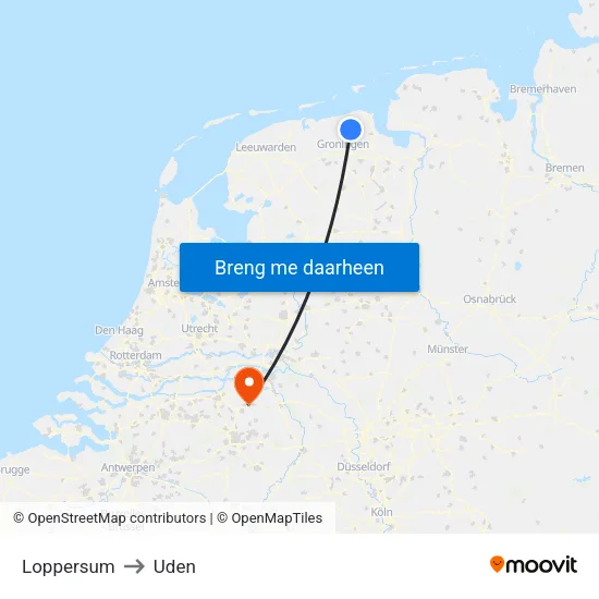 Loppersum to Uden map
