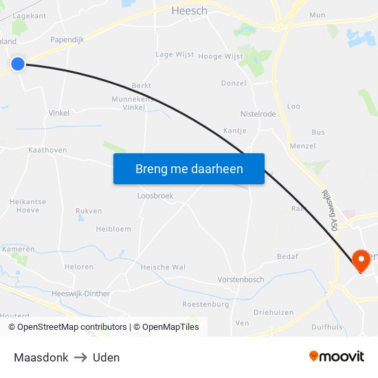 Maasdonk to Uden map