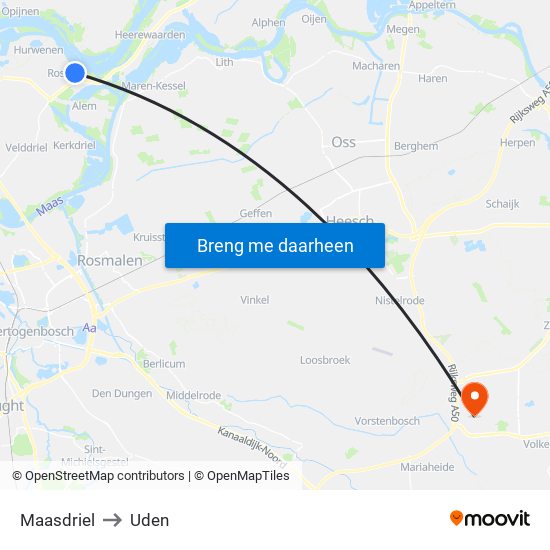 Maasdriel to Uden map