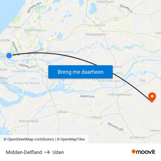 Midden-Delfland to Uden map