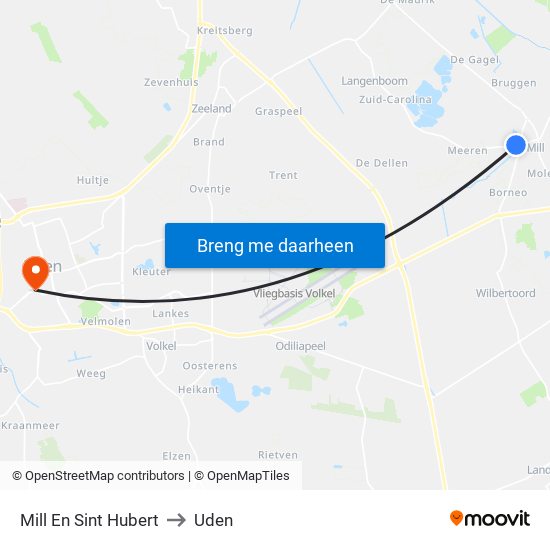 Mill En Sint Hubert to Uden map