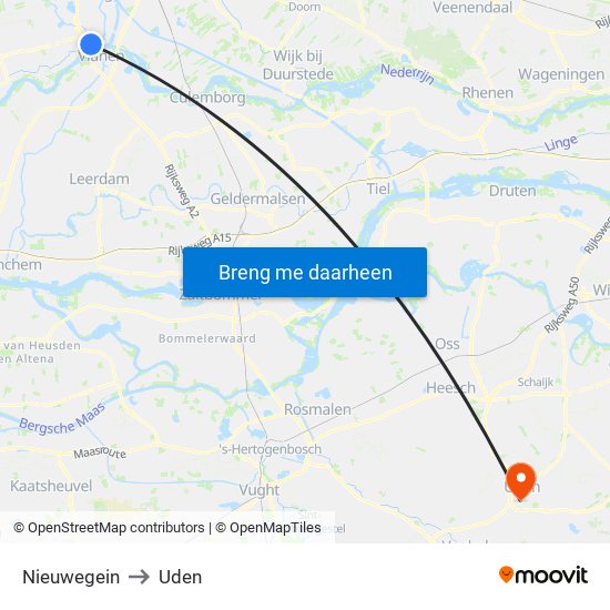 Nieuwegein to Uden map