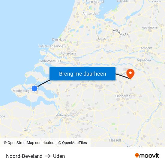 Noord-Beveland to Uden map