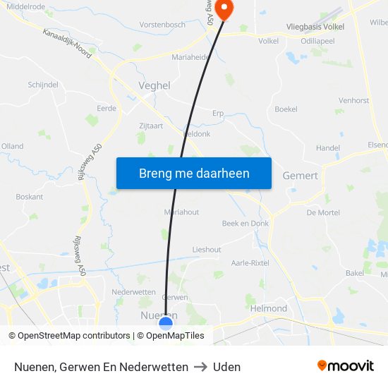 Nuenen, Gerwen En Nederwetten to Uden map