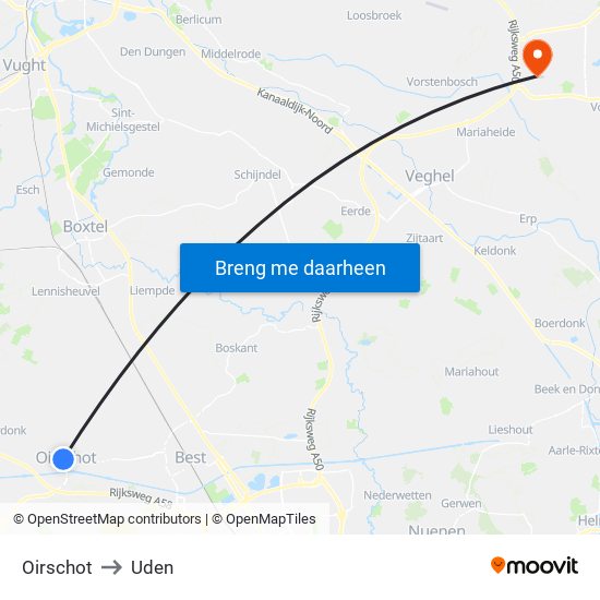 Oirschot to Uden map