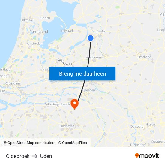 Oldebroek to Uden map