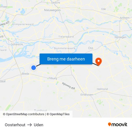 Oosterhout to Uden map