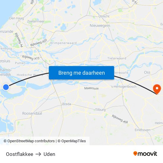 Oostflakkee to Uden map