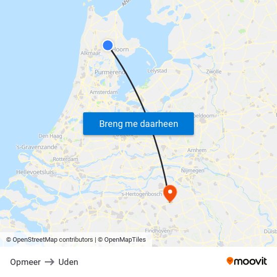 Opmeer to Uden map