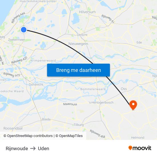 Rijnwoude to Uden map