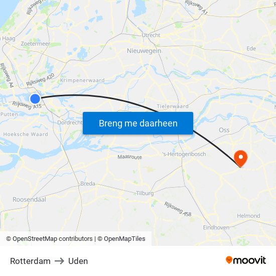 Rotterdam to Uden map