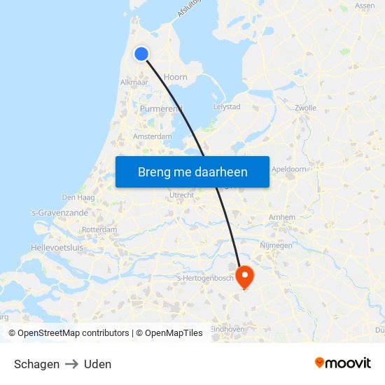 Schagen to Uden map