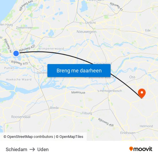 Schiedam to Uden map