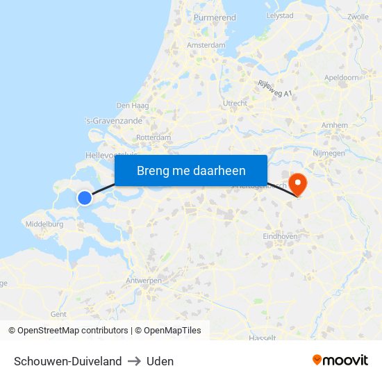 Schouwen-Duiveland to Uden map
