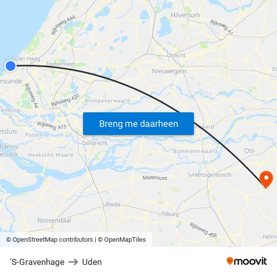 'S-Gravenhage to Uden map